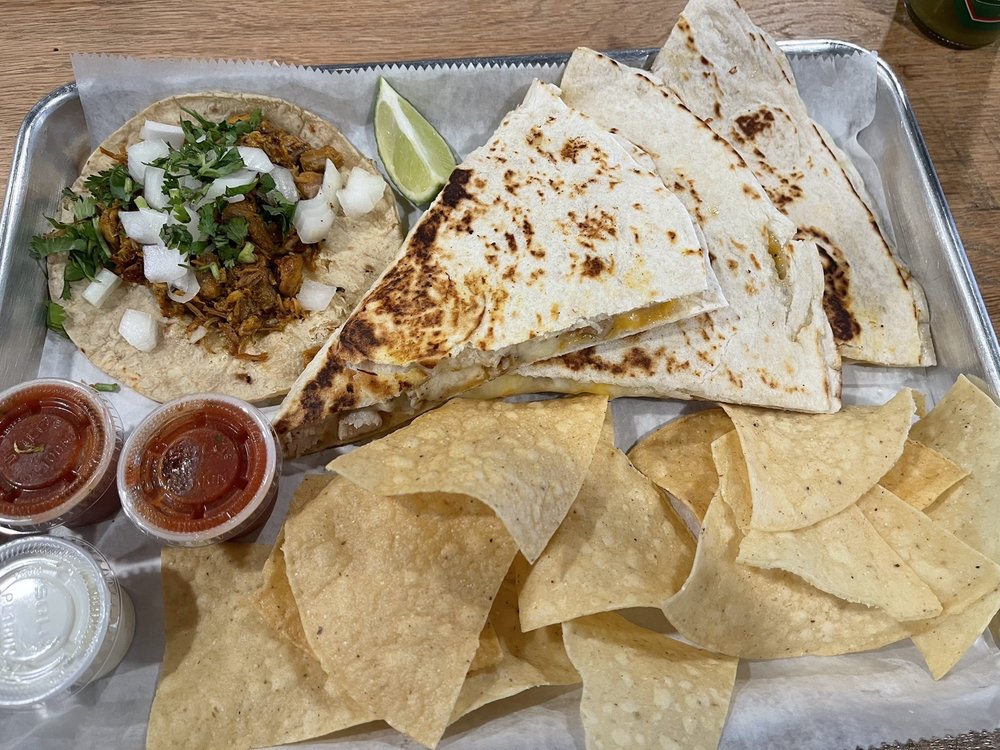 Taco al Pastor and chicken quesadilla