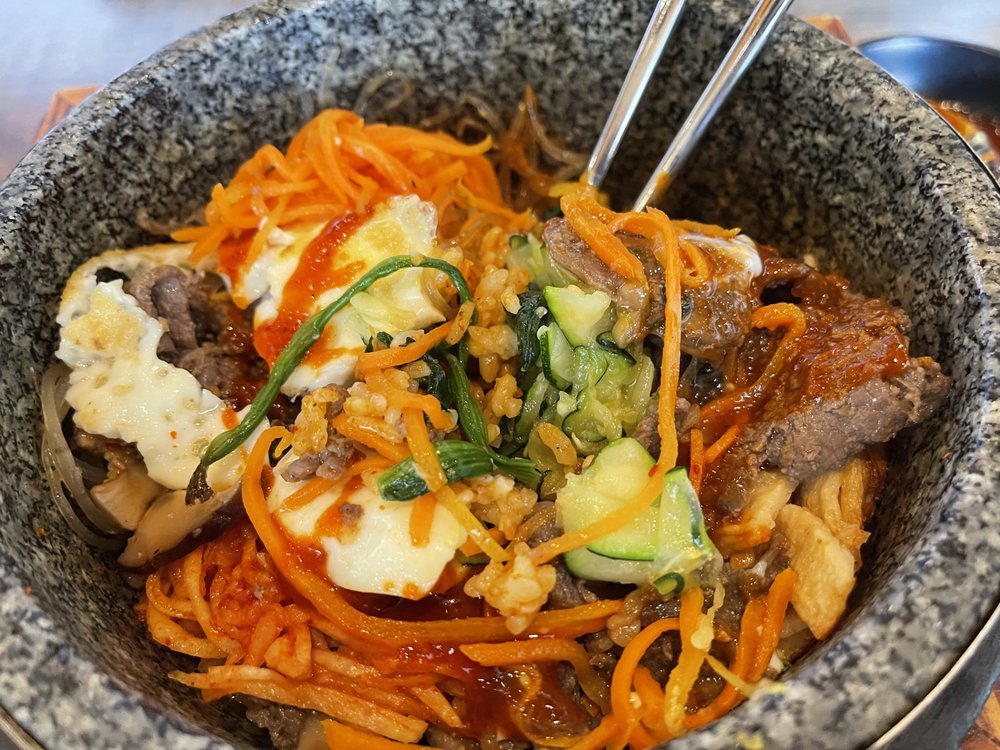 Bibimbap in a hot bowl